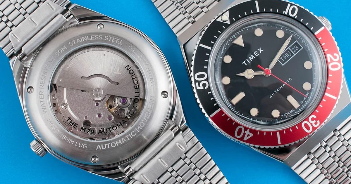 Top 10 First Watches to Kickstart Your Collection for Men 18 Timex automatic m79 watch on a blue background and best watch for the first watch